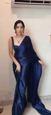 1-Min Satin Ready To Wear Saree With Blouse Piece