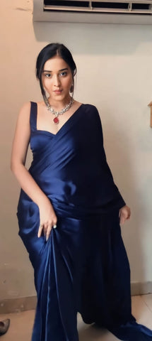 1-Min Satin Ready To Wear Saree With Blouse Piece