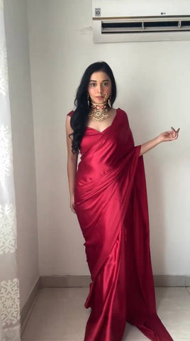 1-Min Satin Ready To Wear Saree With Blouse Piece