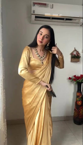 1-Min Satin Ready To Wear Saree With Blouse Piece