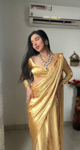 1-Min Satin Ready To Wear Saree With Blouse Piece