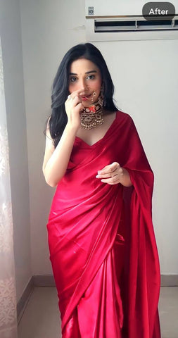 1-Min Satin Ready To Wear Saree With Blouse Piece