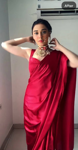 1-Min Satin Ready To Wear Saree With Blouse Piece