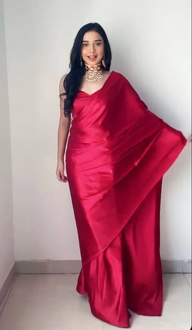 1-Min Satin Ready To Wear Saree With Blouse Piece