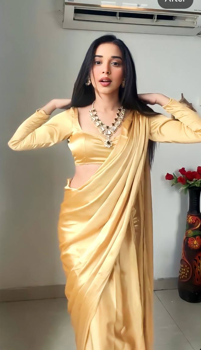 1-Min Satin Ready To Wear Saree With Blouse Piece