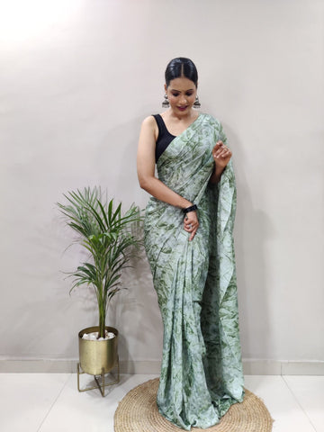 Party Wear 1-Min Georgette Ready To Wear Saree With Blouse Piece