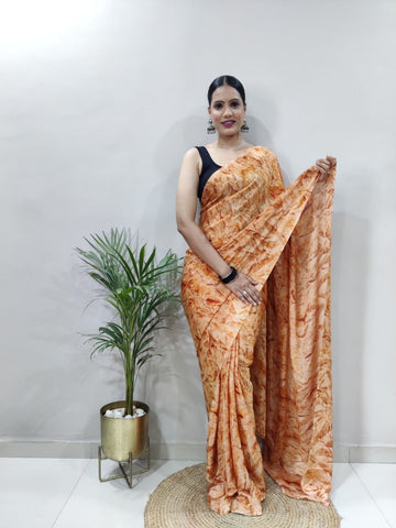 Party Wear 1-Min Georgette Ready To Wear Saree With Blouse Piece