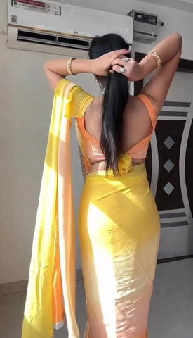 Yellow and Orange Colour 1-Min Georgette Ready To Wear Saree With Blouse Piece