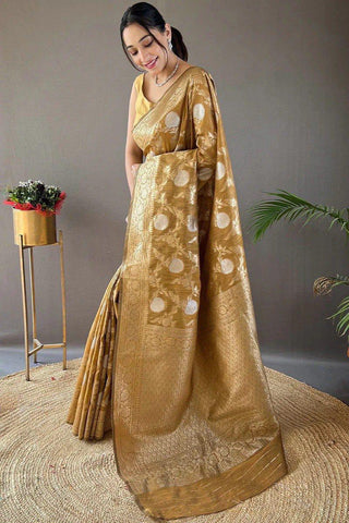 Pretty Black Color Banarasi Silk Zari Weaving Saree With Blouse Piece
