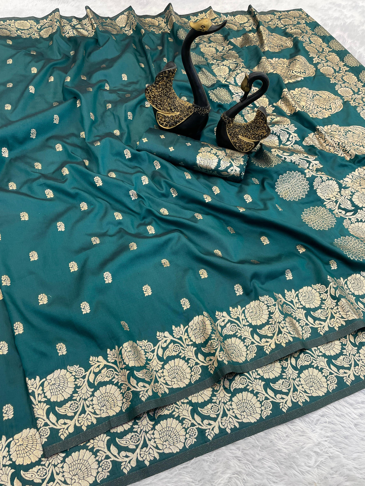Pure Soft Banarasi Silk rama  Saree