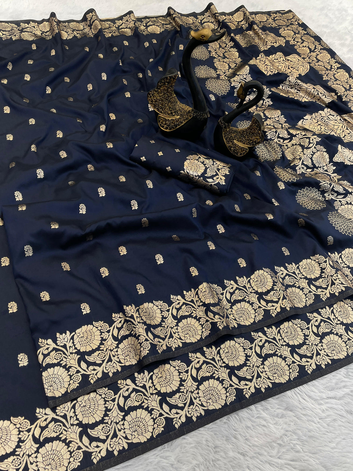 Pure Soft Banarasi Silk navy blue Saree