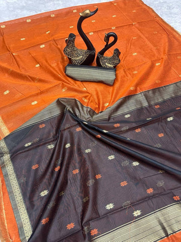 Luminous Orange Cotton Silk Saree With Scintillating Blouse Piece