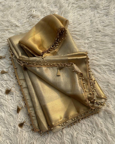 beautiful banarsi golden tissue silk saree with antic gold border