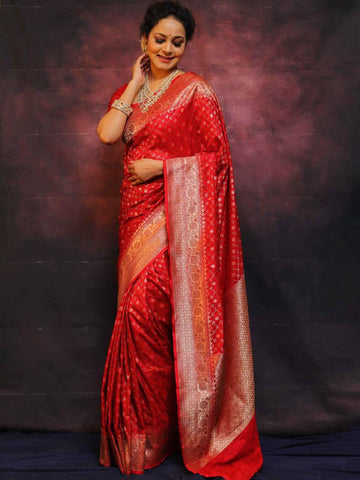 Red Litchi Silk Banarasi Saree