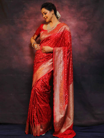 Red Litchi Silk Banarasi Saree