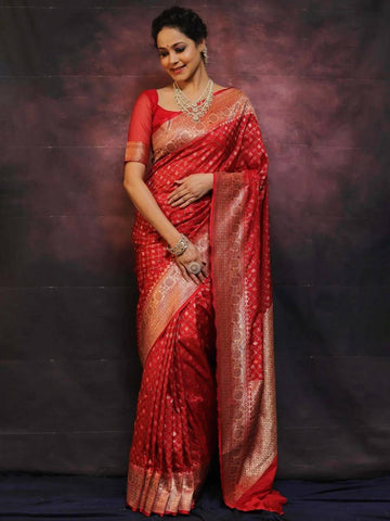 Red Litchi Silk Banarasi Saree