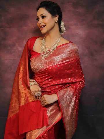Red Litchi Silk Banarasi Saree