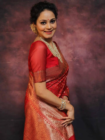 Red Litchi Silk Banarasi Saree