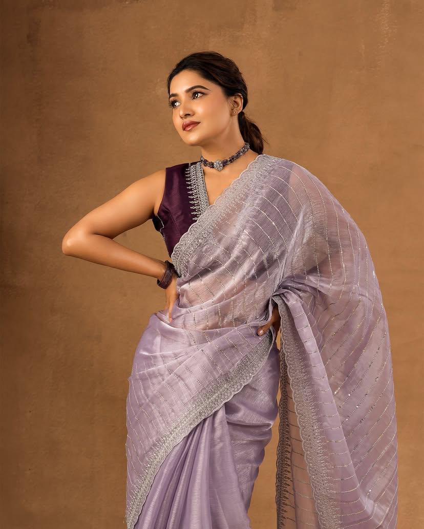 Embroidered, Dyed Bollywood Tissue Saree pink