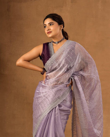 Embroidered, Dyed Bollywood Tissue Saree