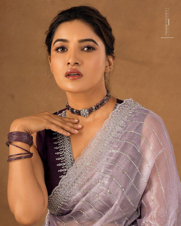 Embroidered, Dyed Bollywood Tissue Saree pink