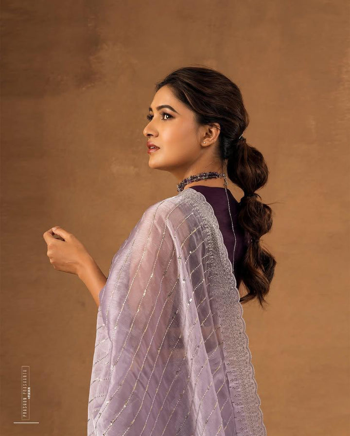 Embroidered, Dyed Bollywood Tissue Saree pink