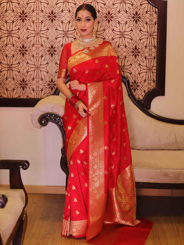 Women Floral Woven Kanjeevaram Saree with Contrast Border