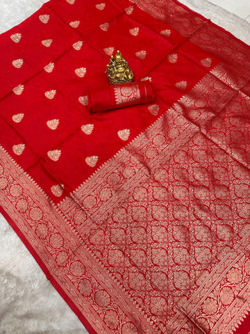 Floral Red Banarasi Saree with Contrast Border