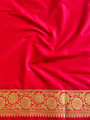 Floral Red Banarasi Saree with Contrast Border