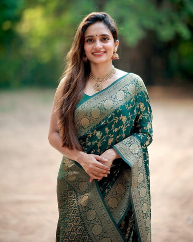 Leaf Green Zariwork Art Silk Saree