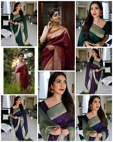 Women's Kanjivaram SoftS Silk Saree With Blouse Piece
