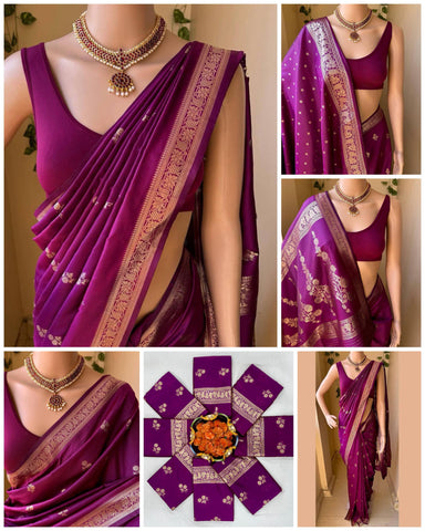 MAGENTA SMALL BORDER ART SILK SAREE