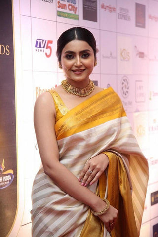 GOLD AND WHITE BEAUTIFUL SAREE