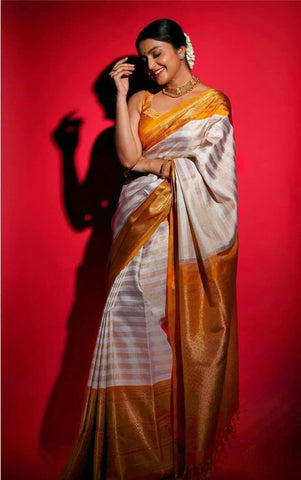 GOLD AND WHITE BEAUTIFUL SAREE