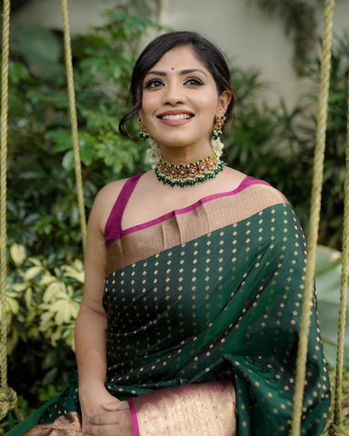 Trendy Jacquard Zari Woven Litchi Silk Traditional Soft Banarasi Saree