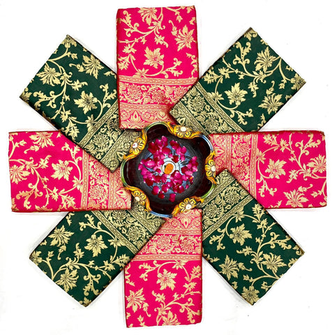 Dark Green And Pink Zari Work Soft Lichi Silk Saree