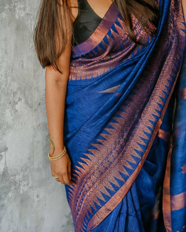 Designer Royal Blue Cotton Silk Saree With Classic Blouse Piece