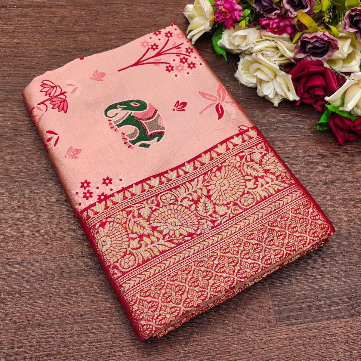 BEAUTIFUL RICH PALLU ACQUARD WORK ON ALL OVER THE  PINK SAREE.
