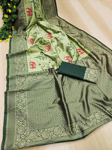 BEAUTIFUL RICH PALLU ACQUARD WORK ON ALL OVER THE SAREE.