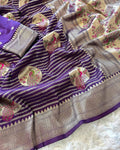 Pure Khadi Crepe Silk Saree with Meenakari Peacock Zari Weaving = PURPLE