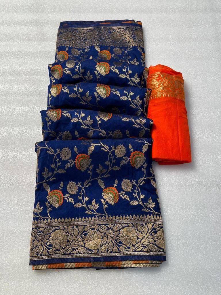 Midnight Majesty Banarasi Nilotpala Silk Saree - BLUE