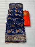 Midnight Majesty Banarasi Nilotpala Silk Saree - BLUE