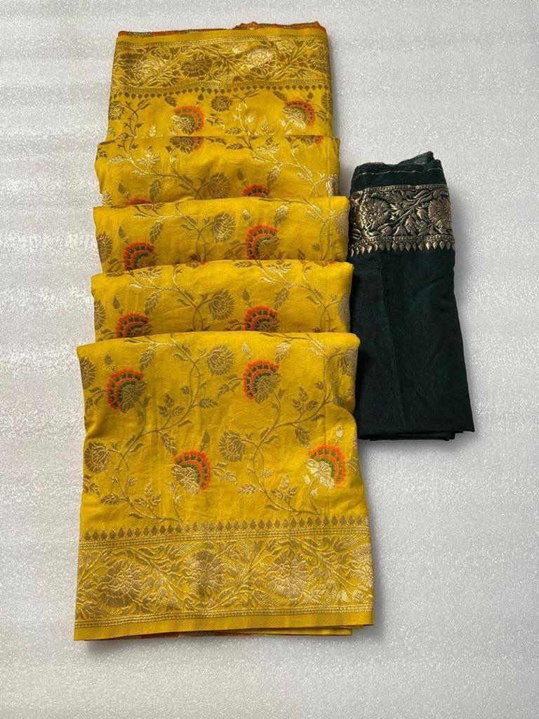 Midnight Majesty Banarasi Nilotpala Silk Saree - YELLOW