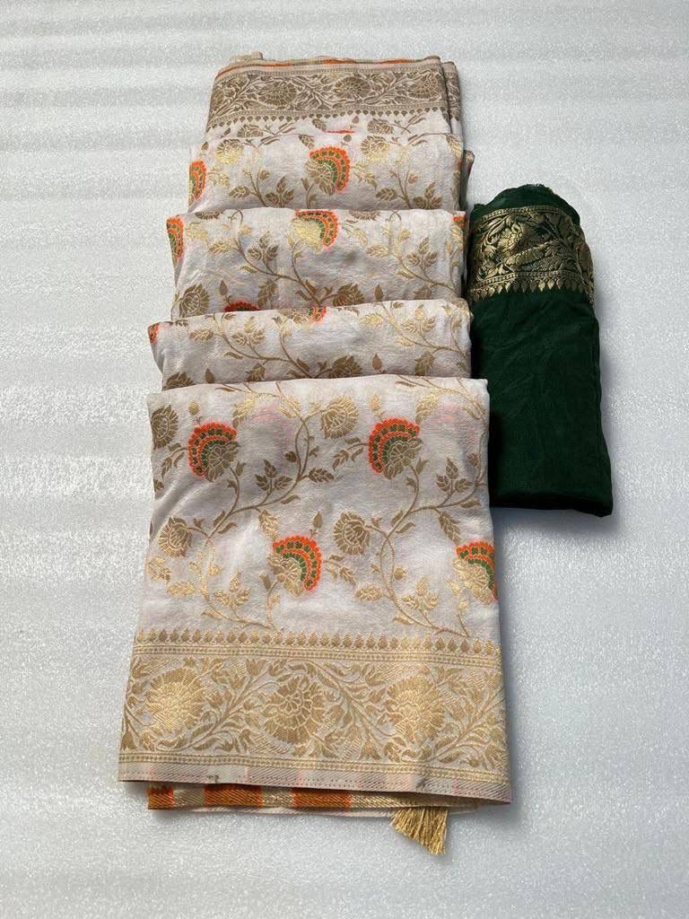 Midnight Majesty Banarasi Nilotpala Silk Saree - WHITE