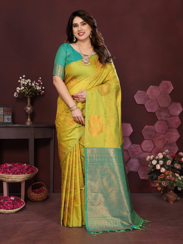 Harini Lime Bloom Banarasi Silk Saree  -PARROT