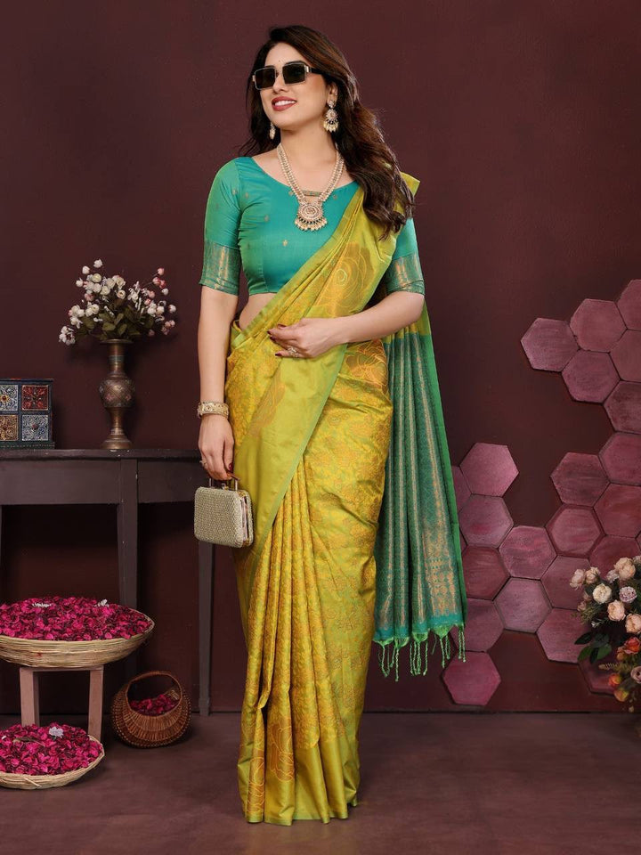 Harini Lime Bloom Banarasi Silk Saree  -PARROT