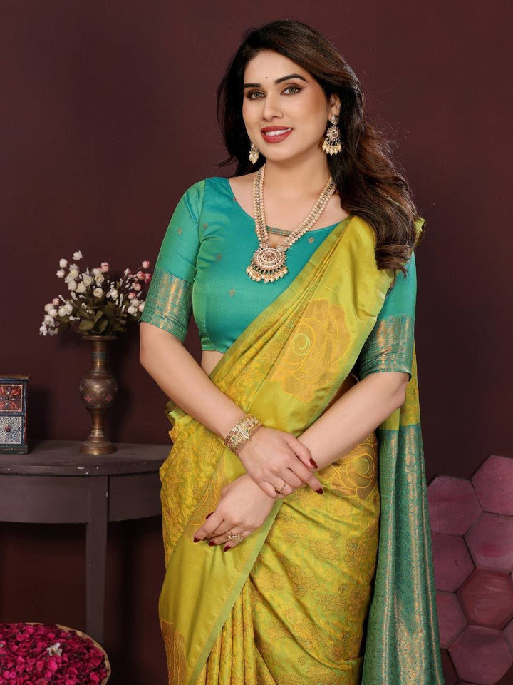 Harini Lime Bloom Banarasi Silk Saree  -PARROT