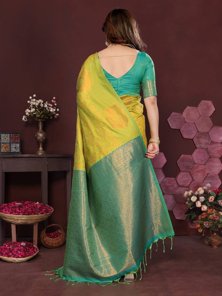 Harini Lime Bloom Banarasi Silk Saree  -PARROT
