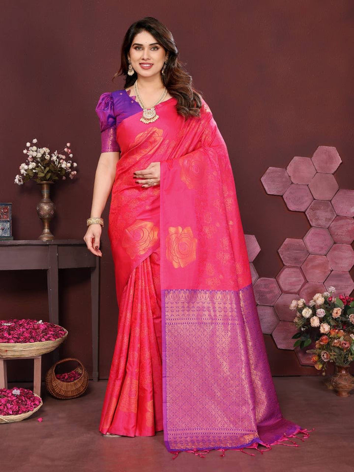 Harini Lime Bloom Banarasi Silk Saree  - PINK