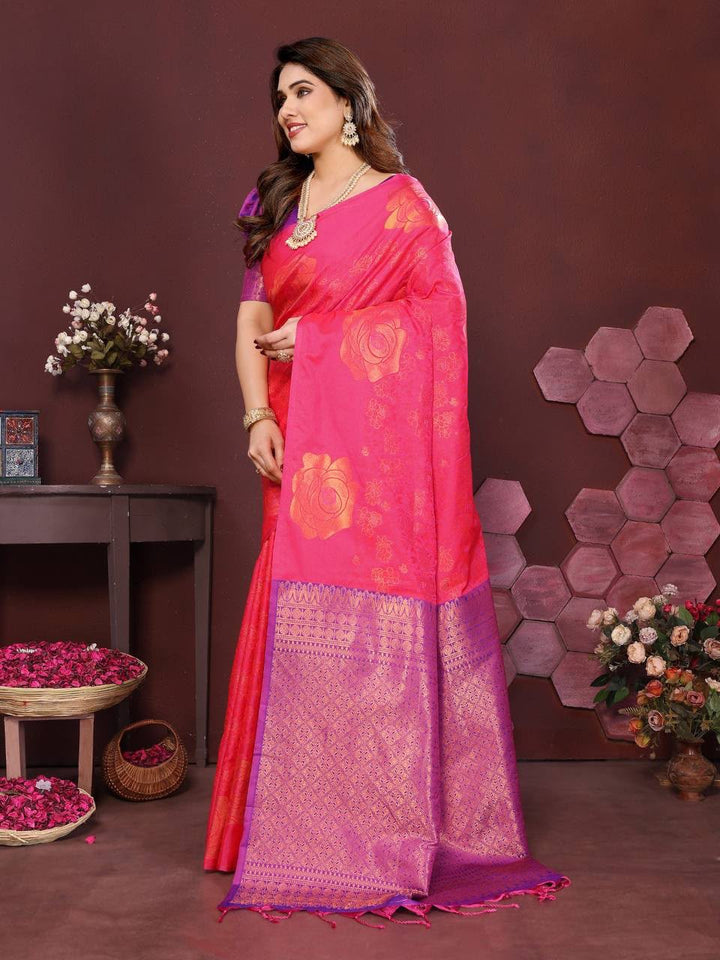 Harini Lime Bloom Banarasi Silk Saree  - PINK